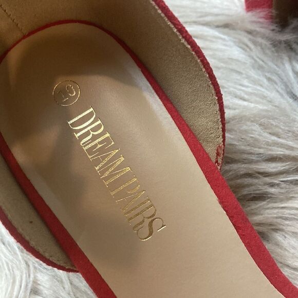 DREAM PAIRS Red Square Open Toe Low Block Chunky Heel Ankle Strap Pump Shoe - Picture 8 of 16